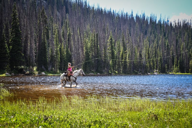 Cierra Fishing on Horseback